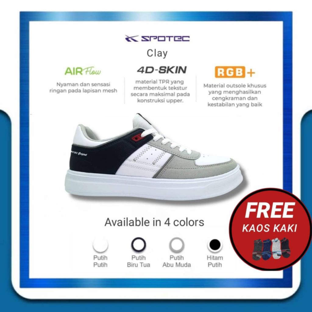 Jual SPOTEC Sepatu Sneaker Clay Putih - Biru Tua | Shopee Indonesia
