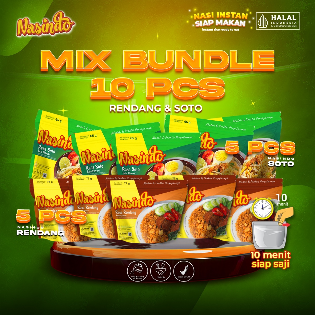 Jual Mix 10 pcs - NASINDO Nasi Instan Paket Nasi Goreng, Soto, Rendang ...