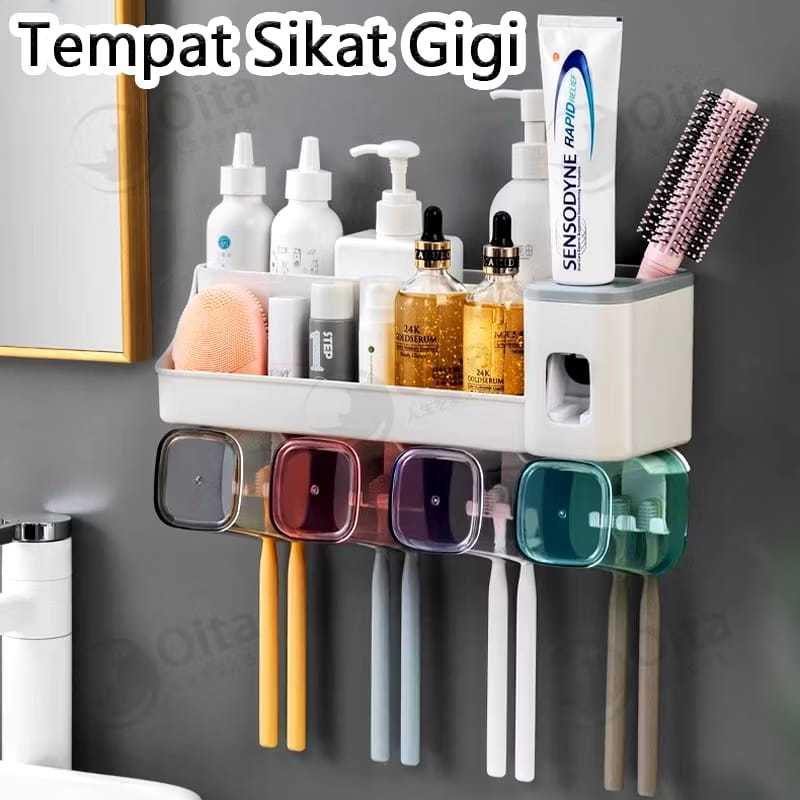 Jual Tempat Sikat Gigi Set Rak Kamar Mandi Toothpaste Penjepit Brush ...