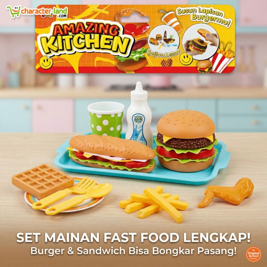 Jual Mainan Edukasi Anak Amazing Kitchen Set Fast Food Burger Sandwich ...