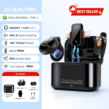 Cantiklife Q8 Mikrofon Wireless Clip On Magnetic Dual Lavalier Mic HP IOS Type C Plug Play