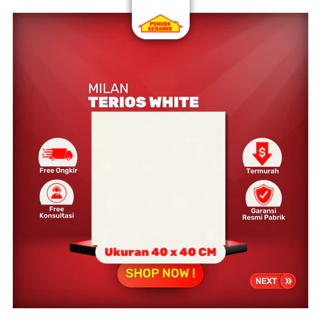 Keramik Lantai Milan 40x40 Terios White Glossy Marble Putih Kilap