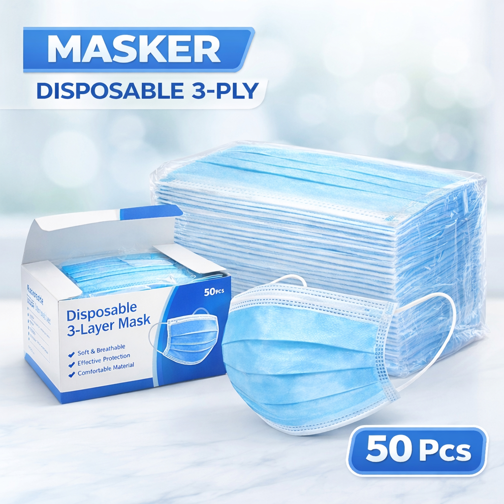 Jual Masker 3 Ply Earloop Isi 50pcs – Nyaman Seharian, Filter 3 Lapis ...
