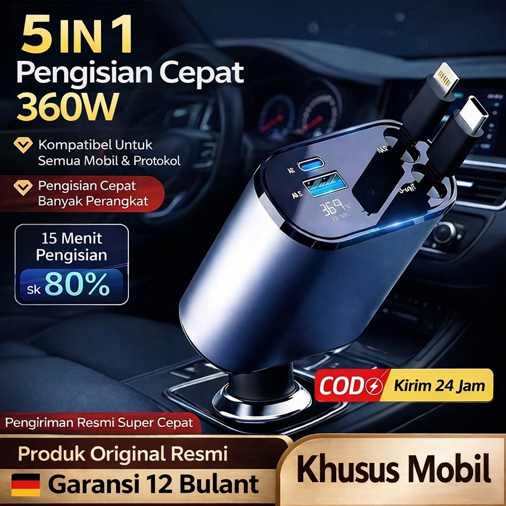 Jual COD Charger Mobil 360W Super Fast Charging Colokan Mobil 4 Port ...