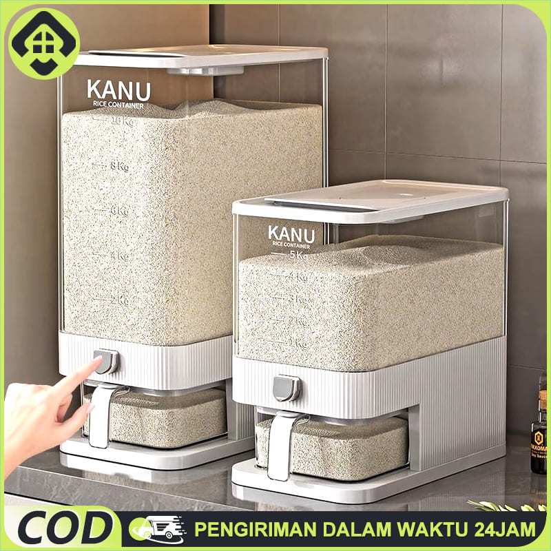 Product image Dispenser Beras Otomatis & Estetik - 5kg/10kg Wadah penyimpanan Beras Food Grade & Anti Kutu 1
