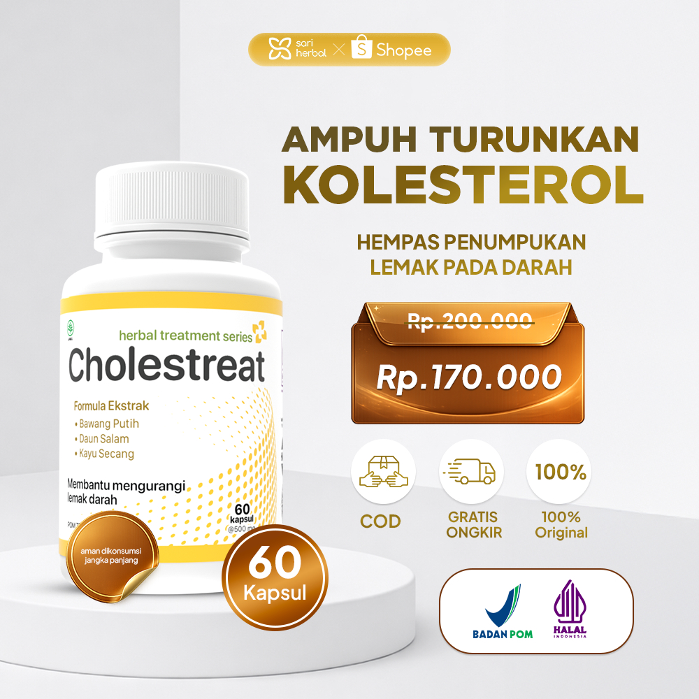 CHOLESTREAT isi 60 Kapsul - Obat Kolesterol Ampuh Cegah Stroke & Penyakit Jantung Herbal Treatment Series Original BPOM Halal Aman
