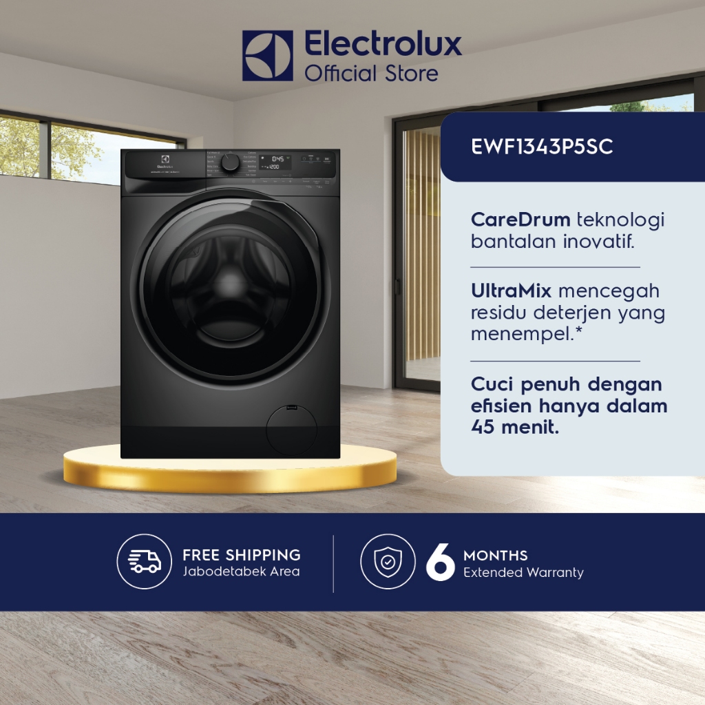 Electrolux Mesin Cuci Front Loading 13kg - Inverter - Full Kapasitas Cuci 45 Menit - UltraMix - Bedcover - Menghilangkan Alergi & Bakteri 99,99% - Garansi  10 Tahun Motor - EWF1343P5SC