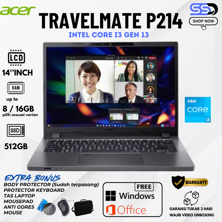 Jual ACER TRAVELMATE P214 Core i3-1315U RAM 16GB / 512GB SSD 14