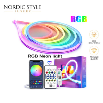 NORDIC STYLE LUXURY Lampu LED Running Neon Flexible RGB 5 Meter Waterproof Lampu LED RGB