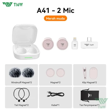 2026 Baru TNW A41 Wireless Microphone 2in1 Magnet Mikrofon Clip On Mic Dengan AI Peredam Bising