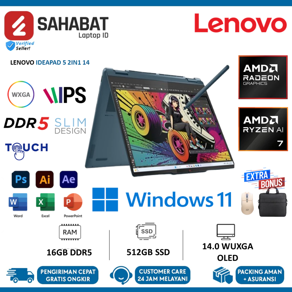 Laptop Lenovo Ideapad 5 2in1 Ryzen AI 7 350 16GB 1TB SSD 14.0 Touchscreen WUXGA IPS Windows 11 Home