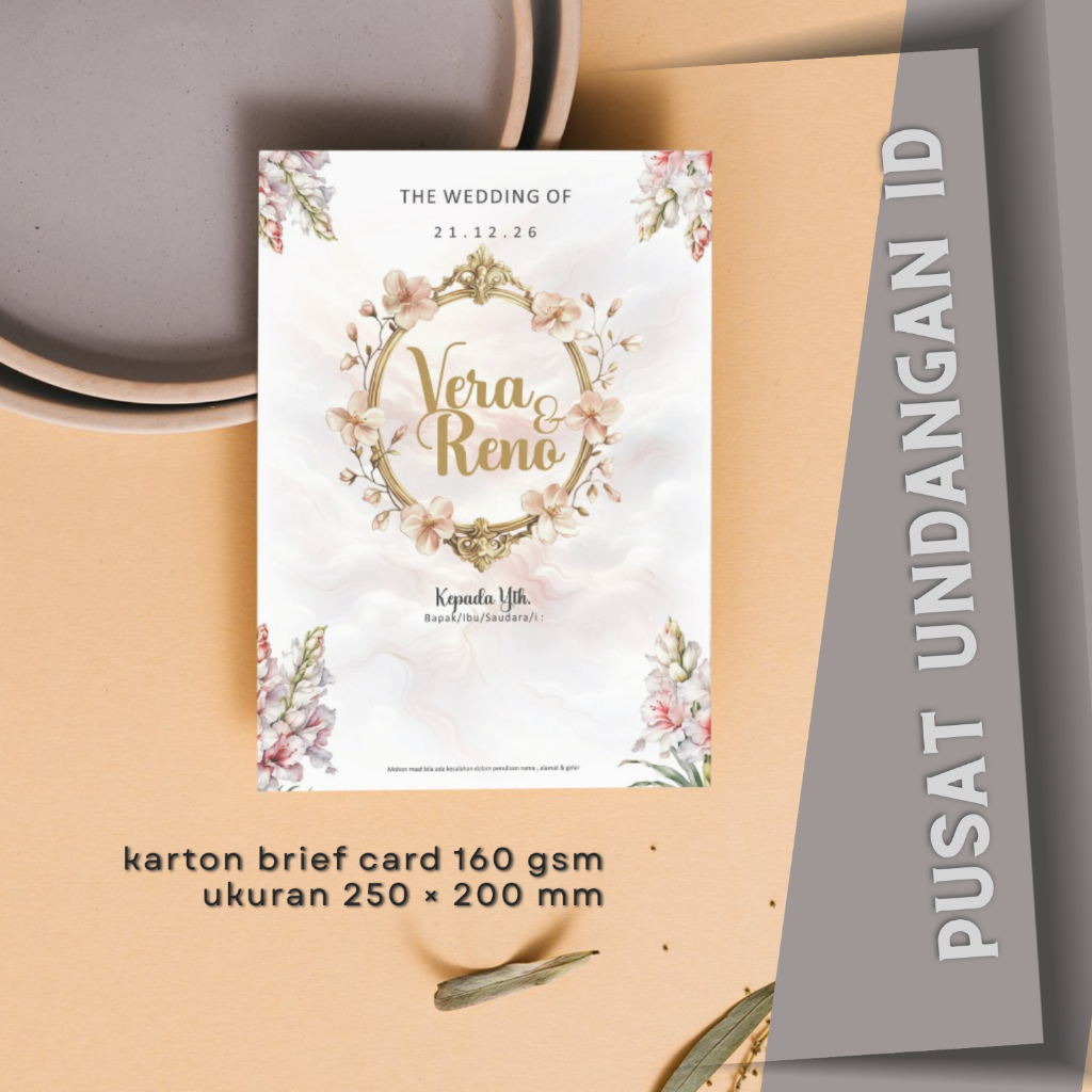 Jual Undangan Pernikahan Lipat Tiga Eksklusif Motif Bunga Pastel, Bonus ...