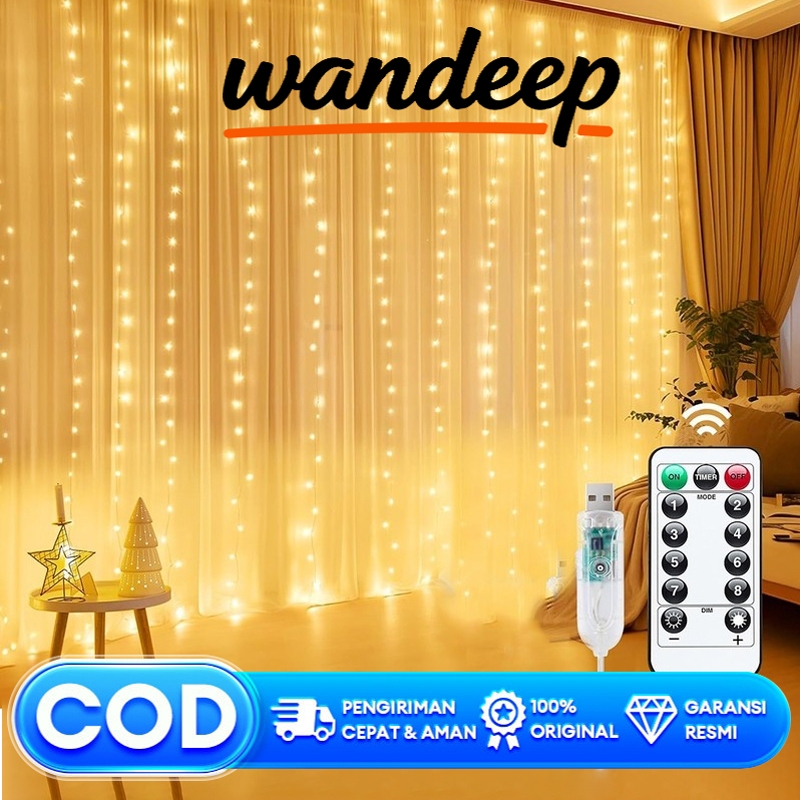 Wandeep Lampu Natal Tirai Panjang  3Mx3M Waterfall | LED Long Curtain dekoratif Dekorasi Natal