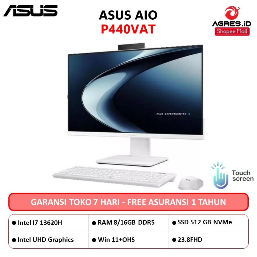 ASUS AIO P440VAT TOUCH I7 13620H 16GB 512GB W11+OHS+M365 23.8FHD 2Y ONSITE K+M WLESS WHT - WINDOWS 11 HOME