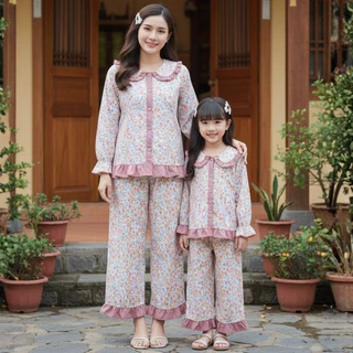 Najwa - Oneset Couple Ranayma Ibu dan Anak Model Lengan Panjang Celana Panjang Motif Flower / Fashion Oneset Couple Terlaris