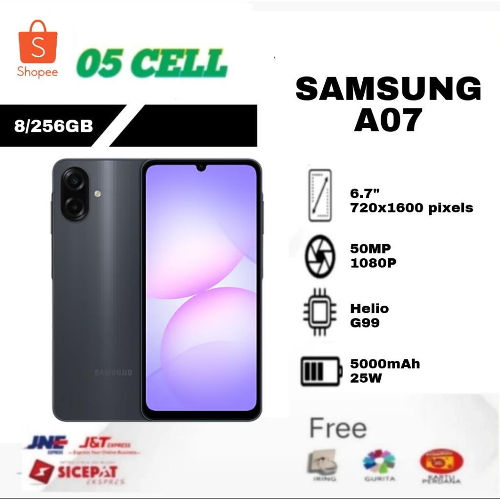 SAMSUNG A07 4/64GB, 4/128GB, 6/128GB, 8/256GB GARANSI RESMI INDONESIA