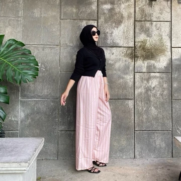 Everyday Pants Motif Abstrak Celana Panjang Wanita Baggy Kantor Kuliah Kulot Pinstripe Celana
