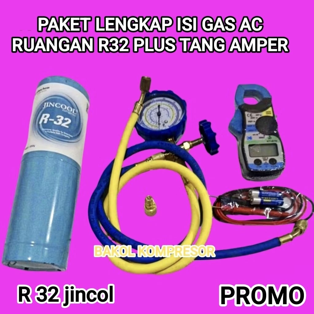 Jual PAKET ISI GAS REFRIGERANT R32 AC + TANG AMPERE PAKAI MANIFOLD ...