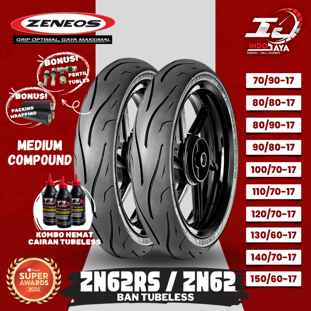 Jual [READY] BAN LUAR TUBELESS ZENEOS ZN62 RING 17 (70/90 - 80/80 - 80/ ...
