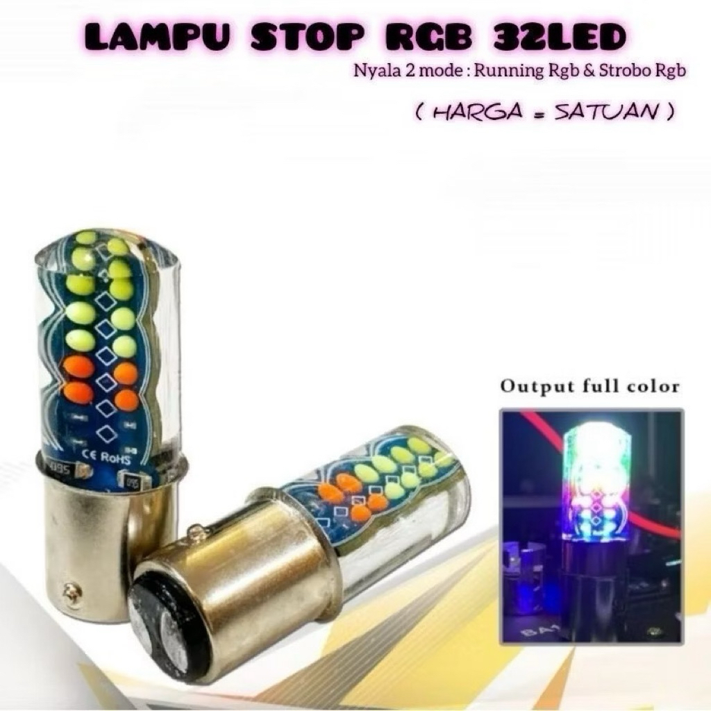 Jual Lampu Stop Rem RGB 2 Mode Running Dan Flash 32 Led 12V Dc Motor ...