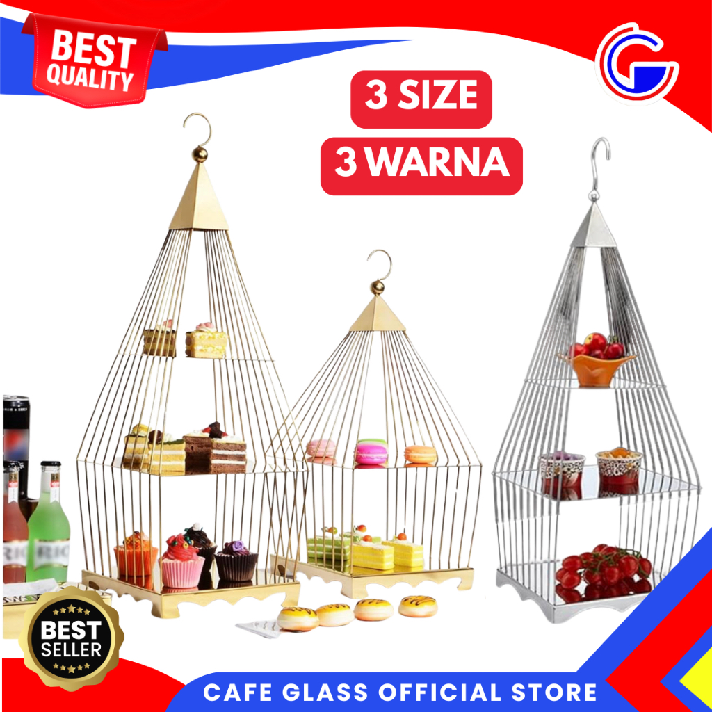 Rak Makeup Parfum Kue - Rak Susun Besi Sangkar Burung Segitiga - Cake Stand Prasmanan Tea Set