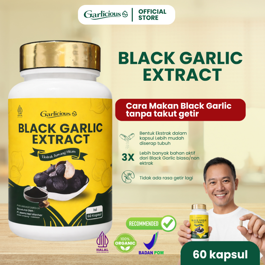 Garlicious Bawang hitam tunggal ekstrak alami turunkan hipertensi darah tinggi 60 kapsul