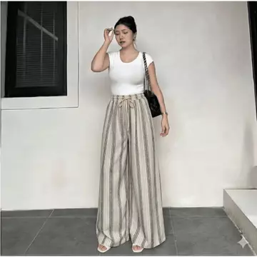 Everyday Strip Pants Salur Motif Besar Celana Panjang Baggy Kantor Kuliah Kulot Salur Highwaist