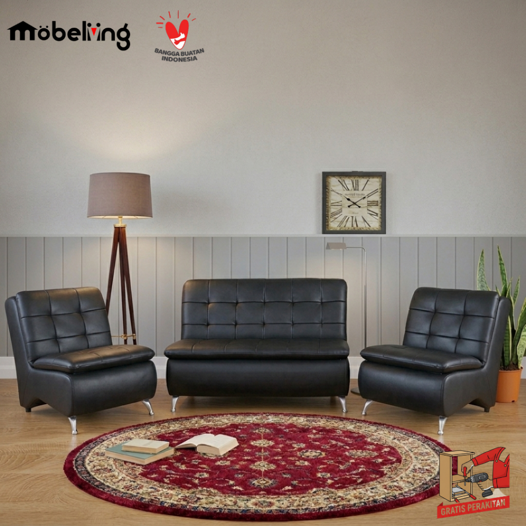 Mobeliving - Sofa Marvel 3 seater - Sofa Tamu 1 Set Black Brown