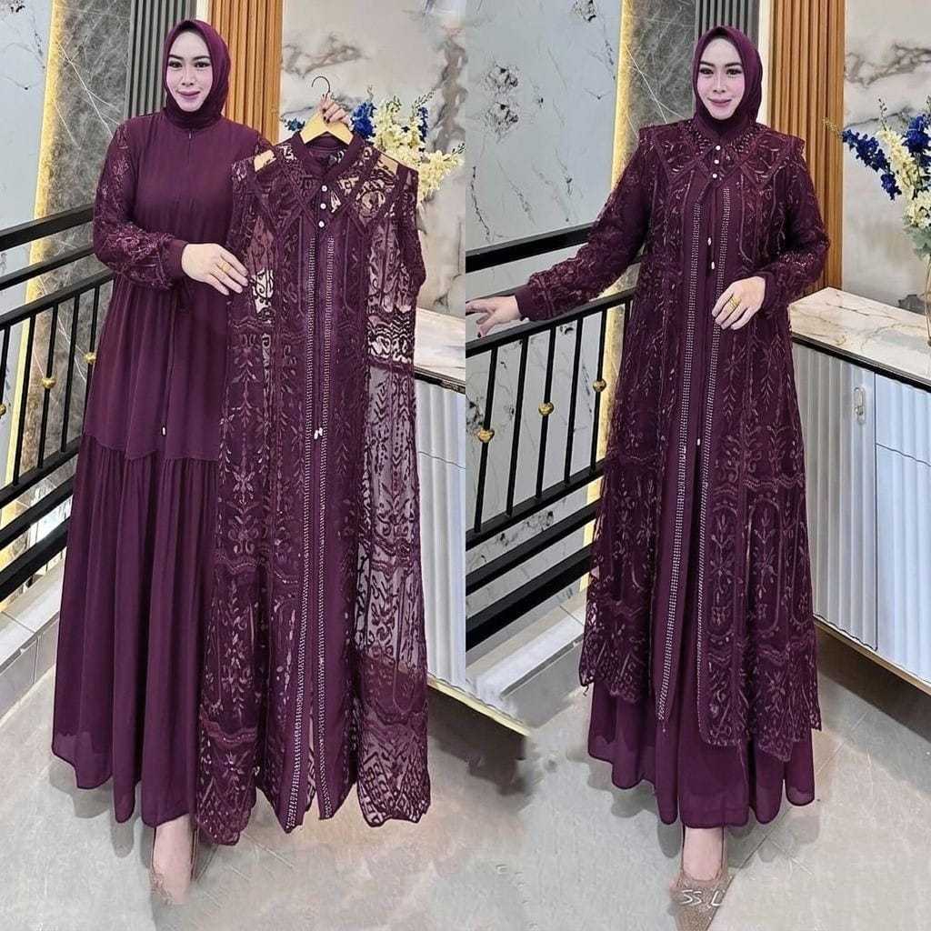 Selena Dress Brukat Gamis Rompi Lepas BCB Gamis Terbaru BCB