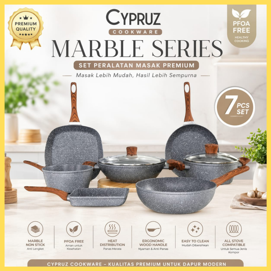 Jual Cypruz Cookware Marble Set 7pcs Panci Set Anti Lengket Induksi ...
