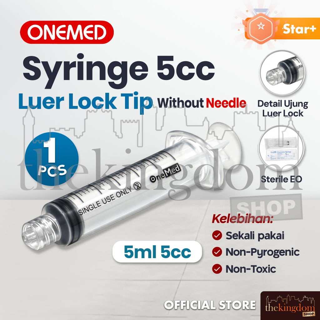 Jual Onemed Disposable Syringe Luer Lock Tip w/o Needle 5ml 5cc /1 ...