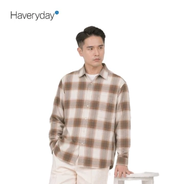 HAVERYDAY Kemeja Pria Flannel Veterano Long Sleeve Dengan Desain Plaid Beige