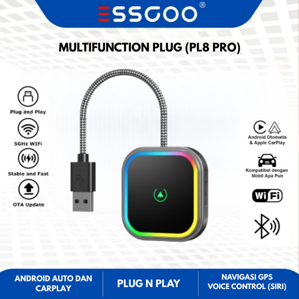 Jual ESSGOO PL8 PRO Mini Wireless CarPlay & Android Auto 2 in 1 Plug ...