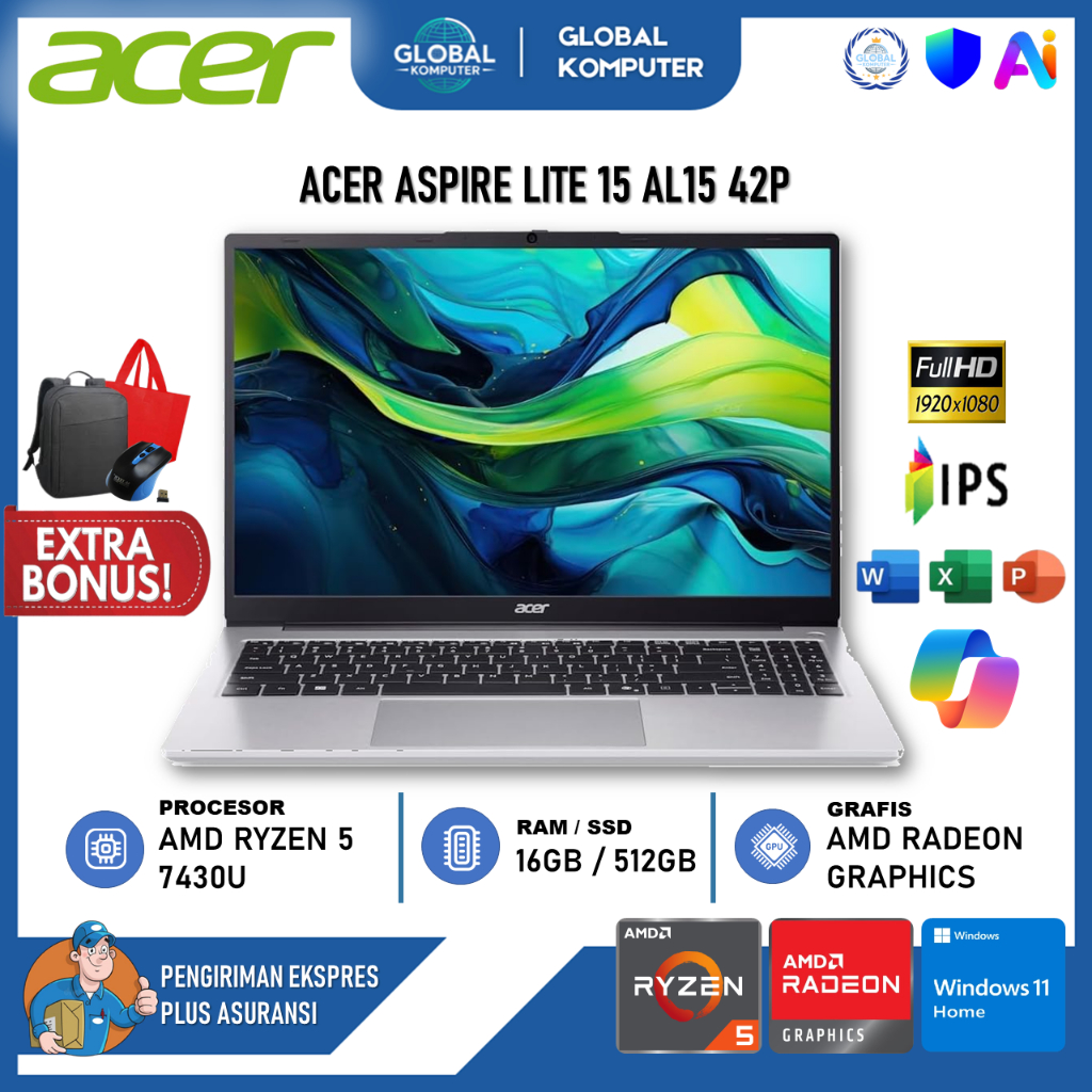 Jual Laptop Acer Aspire Lite AL15-42P Ryzen 5 7430U 512GB SSD 16GB FHD ...