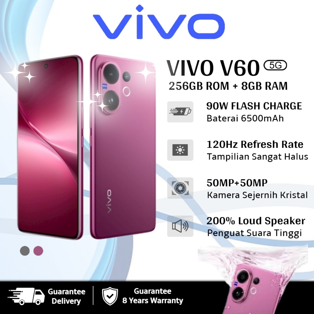 Vivo V60 5G (8GB+256GB) 6.77 inci 120hz, Kamera Sony 50MP 10x Zoom, Baterai 6500mAh+90W FlashCharge