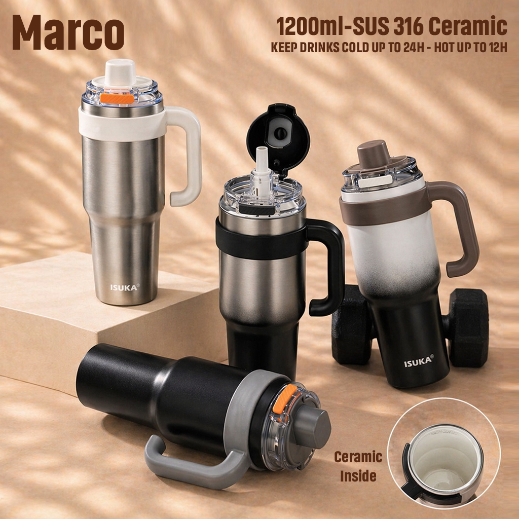 Jual ISUKA Marco 1200ML Tumbler Lapis Keramik Termos Vacuum Gelas Botol ...