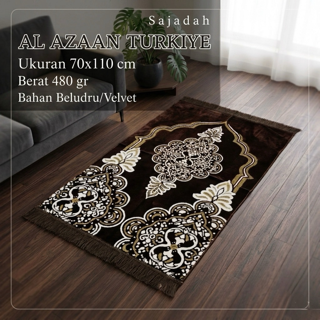 AL AZAAN FLORA TURKIYE70x110cm Dewasa|Sajadah Beludru Halus TebalEmpuk Jumbo Premium Motif Minimalis