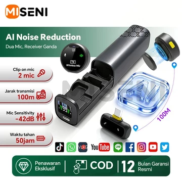 MISENI J10 Mic Clip On Wireless 2.4G Tanpa Kabel Lavalier Dengan 360° HD Suara Noise Cancelling