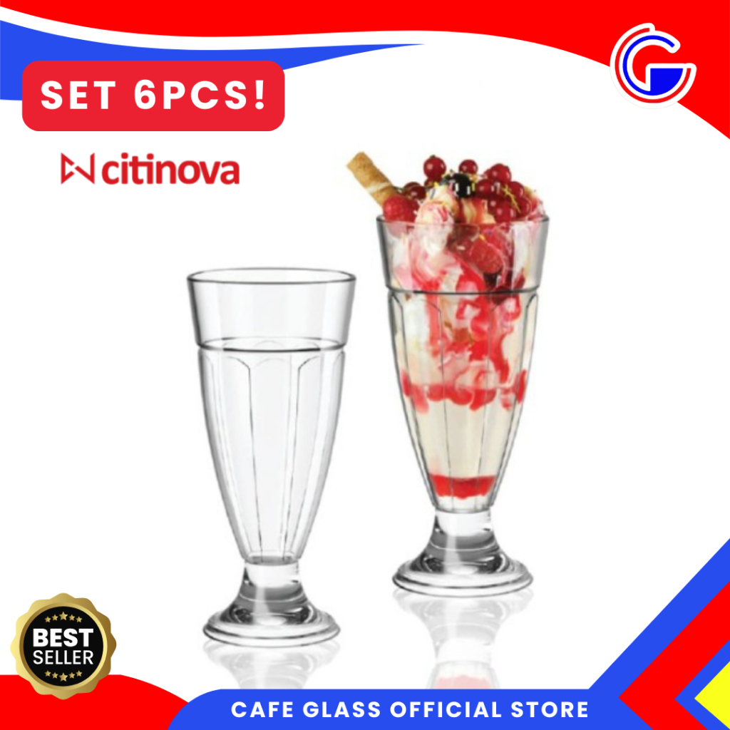 Gelas Kaca Set 6pcs Milano Citinova - Gelas Ice Cream Tinggi - Gelas Jus Estetik Cafe Restoran 310ml