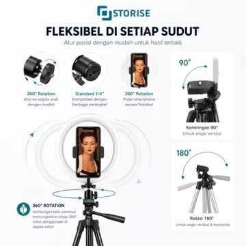 STORISE Paket Komplit Tripod 1 Meter Ring Light 26 CM Stand HP Live Stream TikTok Selfie Make