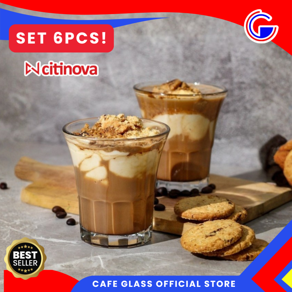 Gelas Kopi 290ml Bahan Kaca - Gelas Dovia Citinova Set 6pcs - Gelas Dessert Cafe Hotel Aesthetic