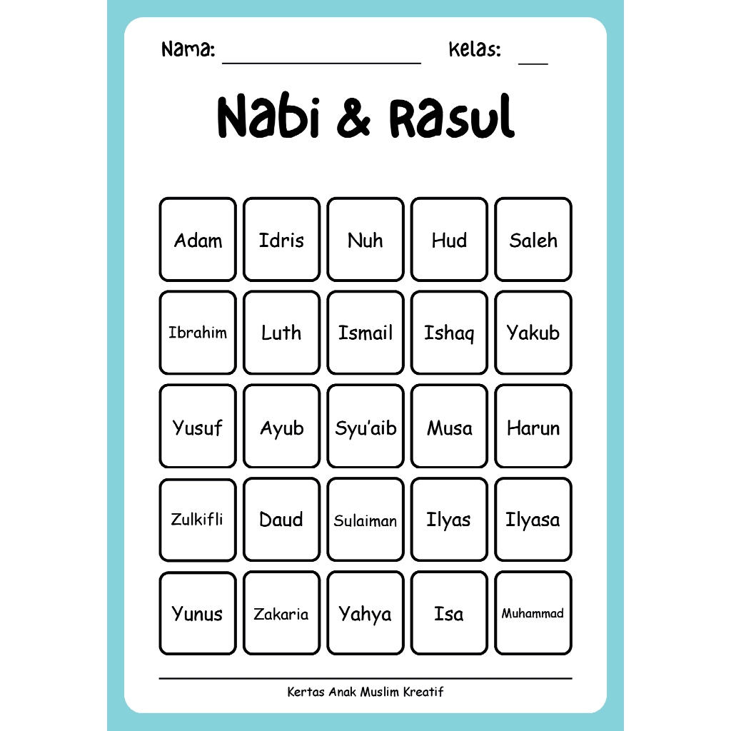 Jual Belajar Materi 54 Lembar Worksheet Nabi dan Rasul Latihan Mengenal ...
