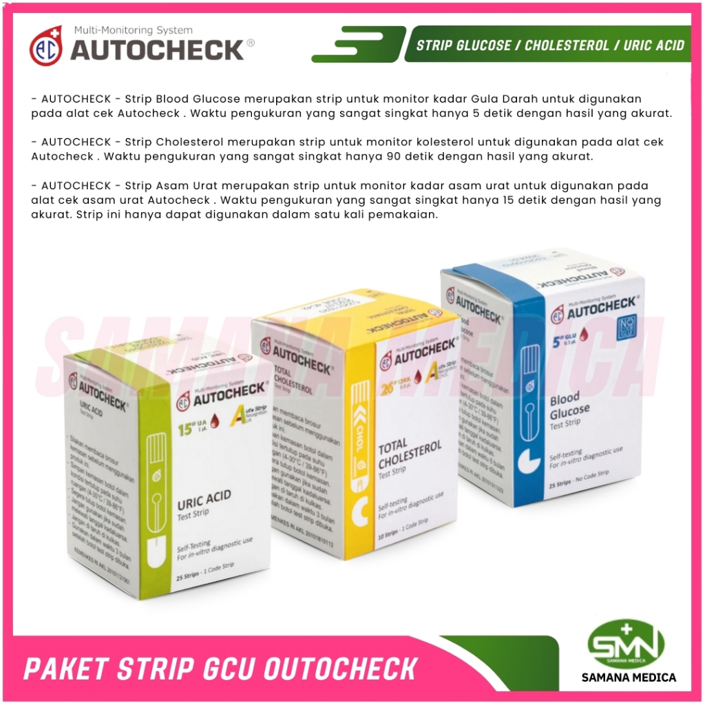 Jual Strip AUTOCHECK 3 In 1 Refil Gula Darah 10 Strip / Kolesterol 5 ...