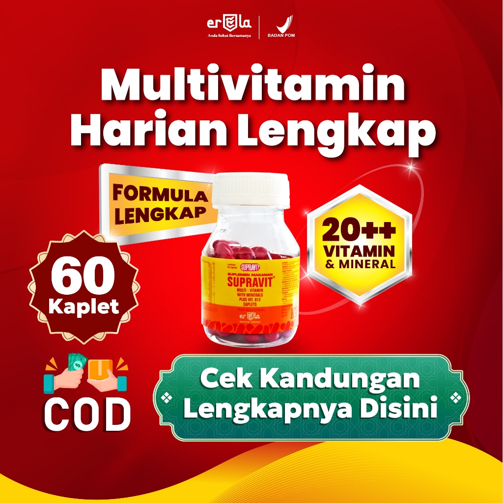 [BEST SELLER DISKON] SUPRAVIT 1 BOTOL (60 Kaplet) - Suplemen Multivitamin untuk Kesehatan Tubuh