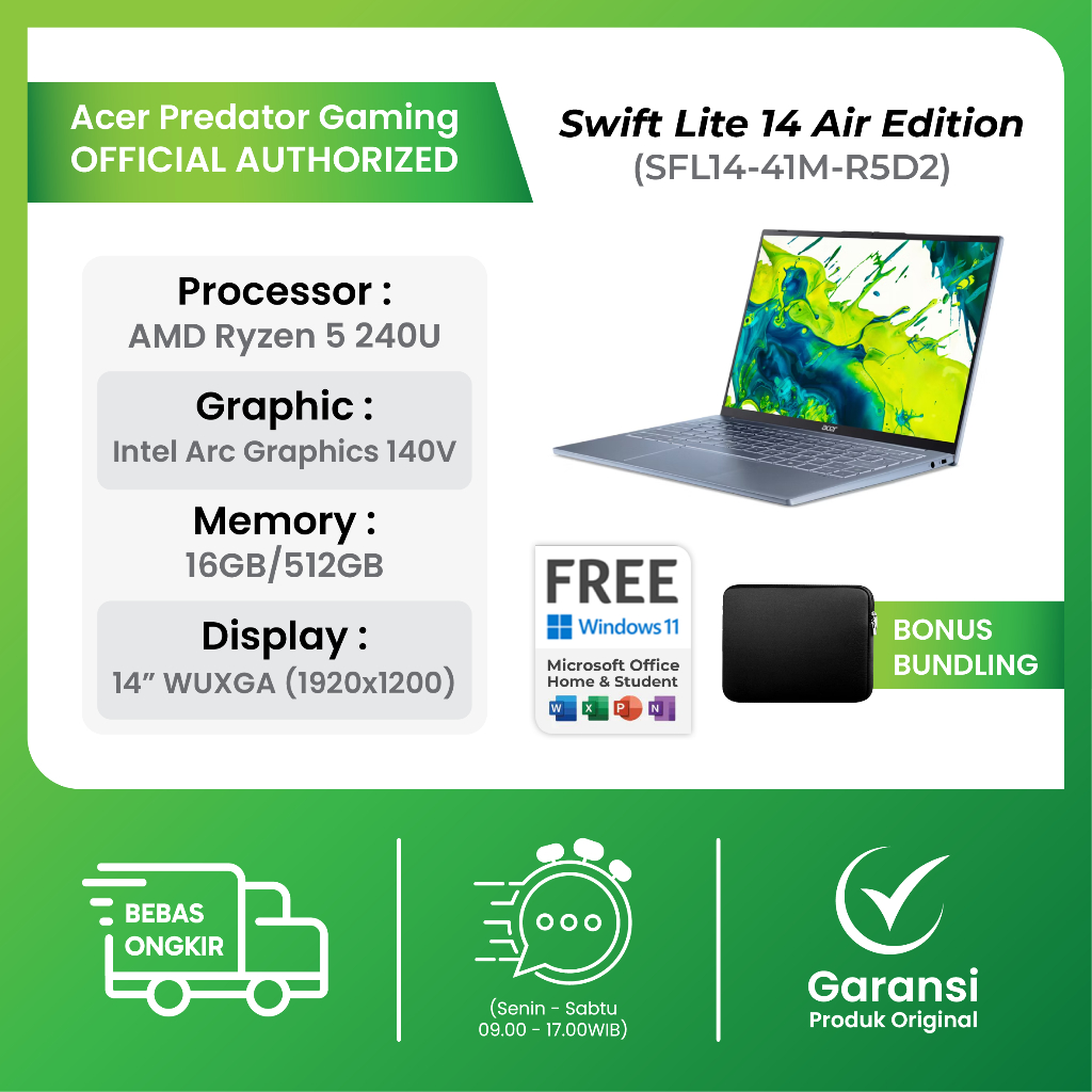 Jual Acer Swift Lite 14 SFL14-41M-R5D2 AMD Ryzen 5 240 16GB 512GB ...