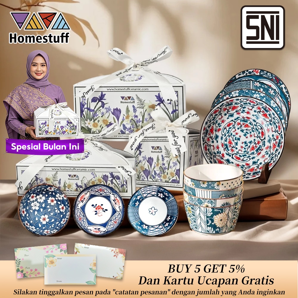 [SNI] HOMESTUFF Hampers Set Piring dan Mangkok Mewah / Set Hampers Box Violet & Putih / Set Peralatan Makan Keramik / Hadiah Peralatan Makan / Hampers Hadiah  / Kotak Kado