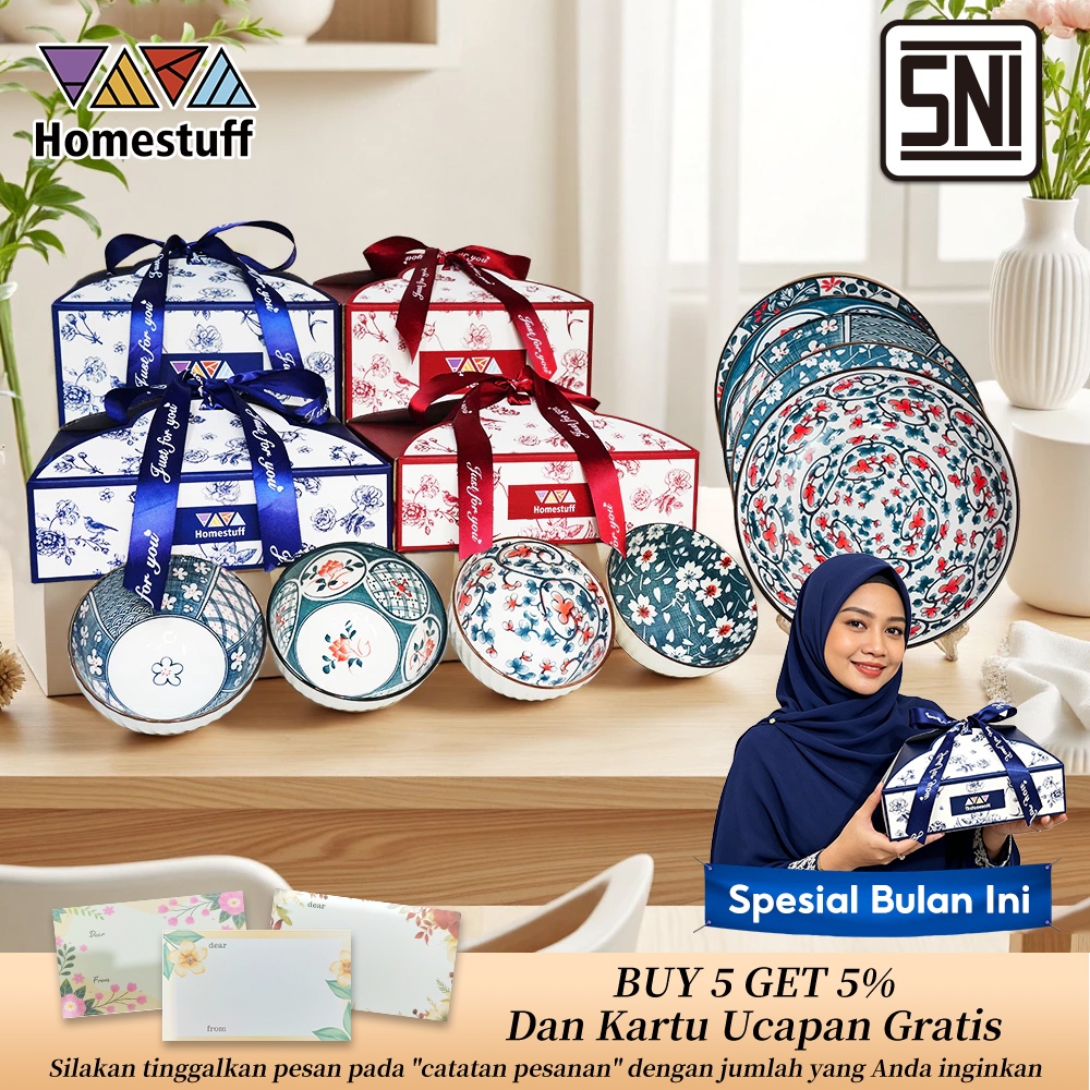 [SNI] HOMESTUFF Hampers Set Piring Mangkok Keramik Isi 5 Mewah - Gratis Box Estetik | Hadiah Souvenir Lebaran Nikah Natal