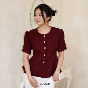 Govind.Idn Tasy Peplum Tweed Blouse Premium Blouse Tweed Premium Wanita Atasan Kerja