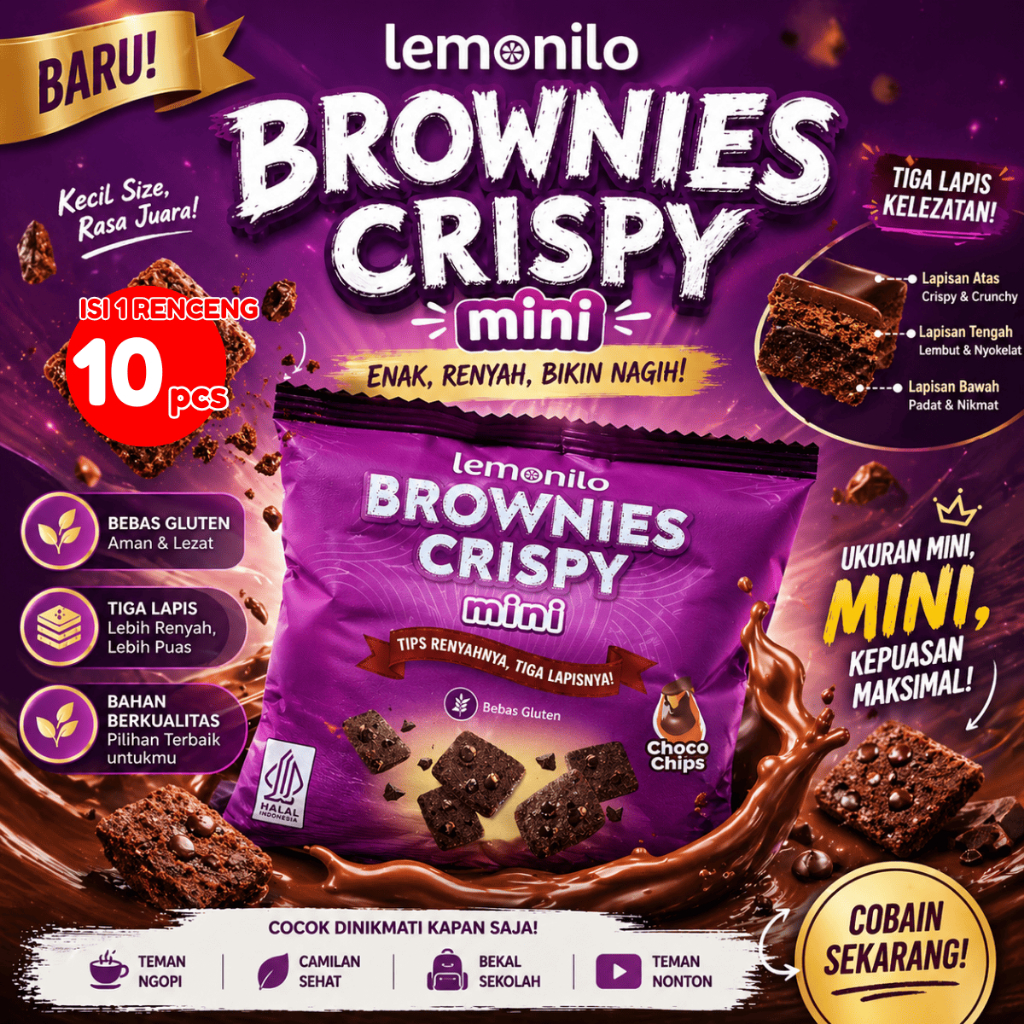Jual Lemonilo Brownies Crispy Mini Choco Chips Cheese Keju Renceng Isi ...
