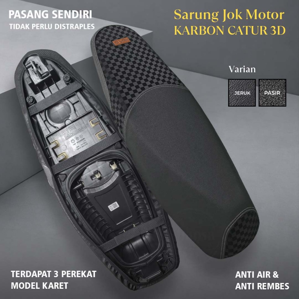 Sarung Cover Jok Motor Instan Carbon Catur 3D Premium Anti Slip Waterproof Tebal Tanpa Staples 3 Perekat Beat Mio Vario Scoopy Aerox Nmax